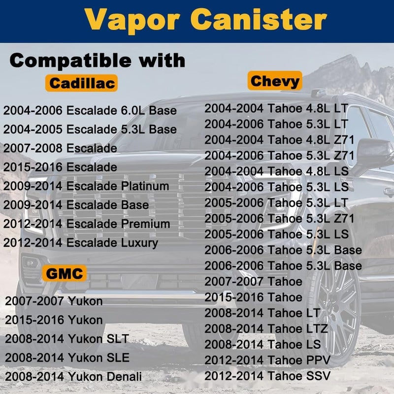 HUGALL Fuel Evap Charcoal Vapor Canister 15109431 Compatible with Escalade Chevy Tahoe Yukon 04 05 06 07 08 09 10 11 12 13 14 15 16 2004 2005 2006 2007 2008 2009 2010 2011 2012 2013 2014 2015 2016 - Image 2